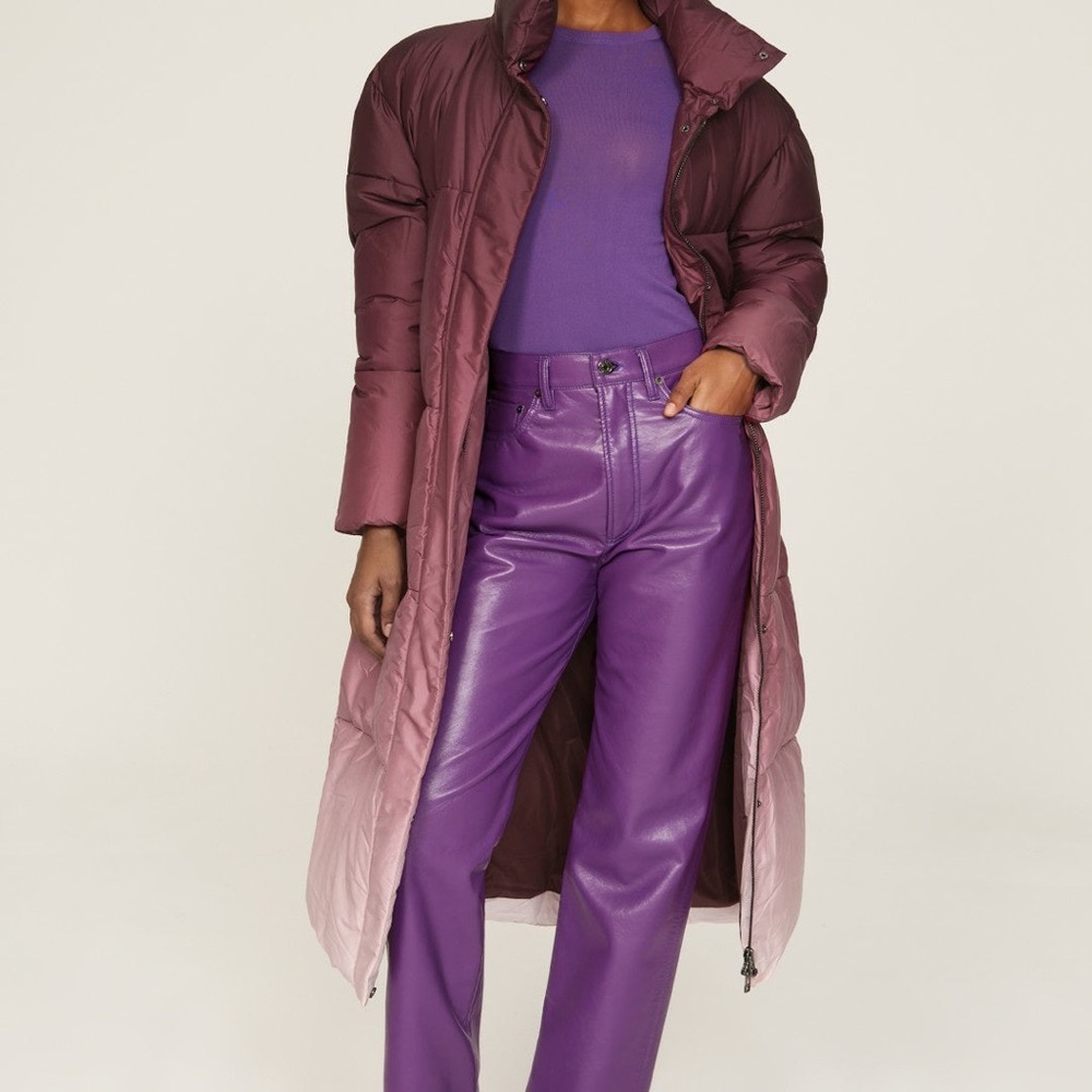 Long Ombre Purple Puffer Coat for Women
